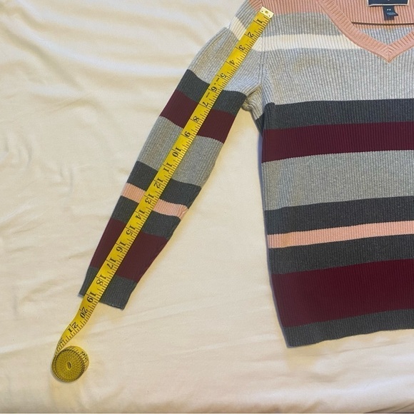 Karen Scott Rib Knit Striped V-neck 100% Cotton Top Size MP - Picture 11 of 11